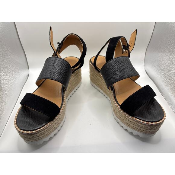 Crown Vintage Daylen Black Suede Espadrille Wedge Sandals - Picture 2 of 5